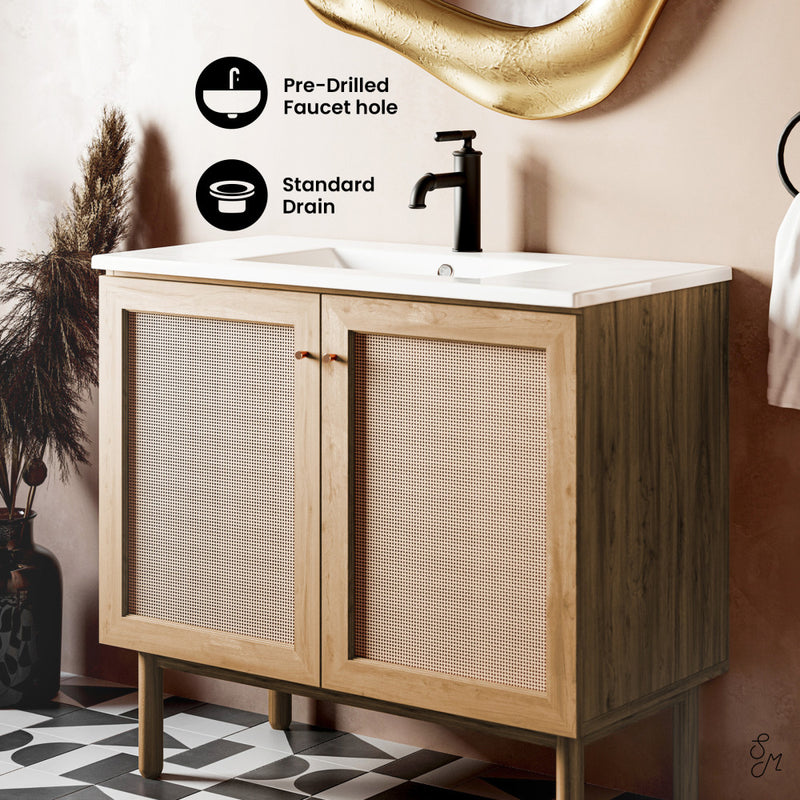 Classe 36" Freestanding Bathroom Vanity in Golden Oak with Sink Top