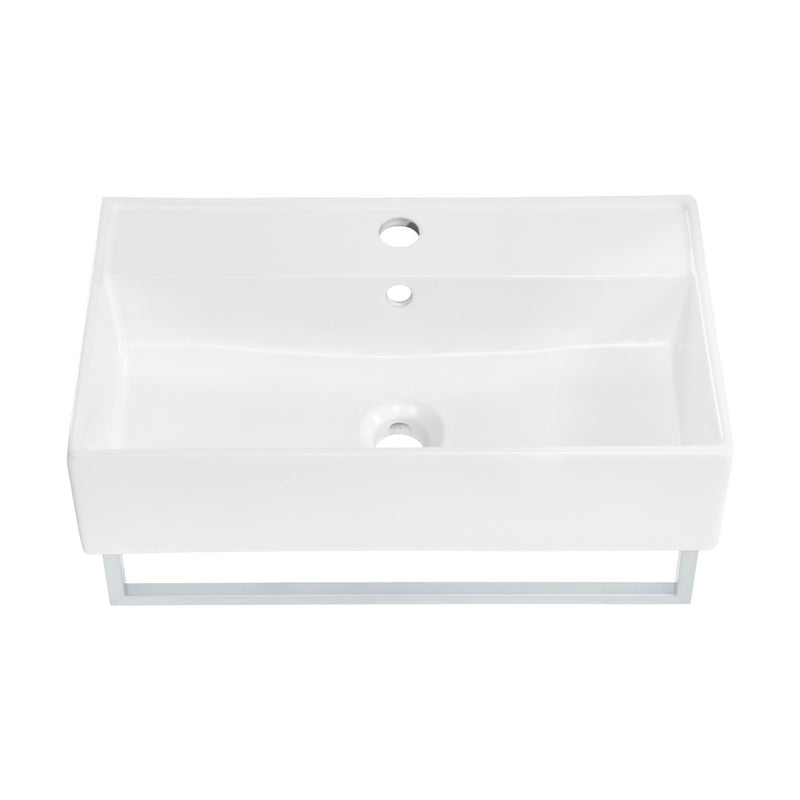 Claire 22" Wall-Mount Bathroom Sink with Silver Towel Bar