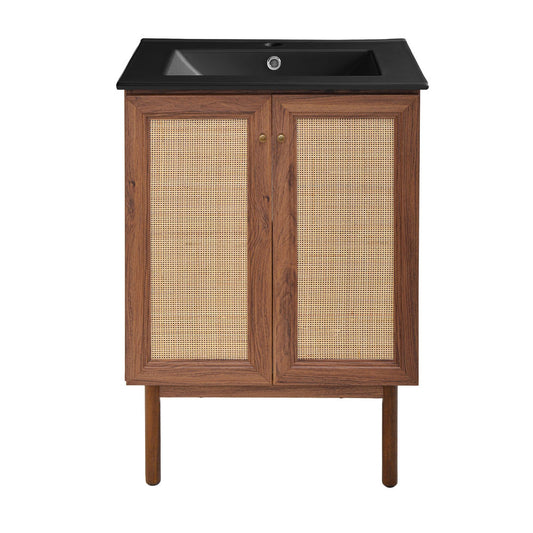 Classe 24" Freestanding Bathroom Vanity in Brown Oak with Black Sink Top