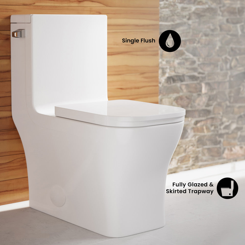 Concorde One-Piece 12" Rough-in 1.28 GPF Left-Hand Flush Square Toilet in Glossy White