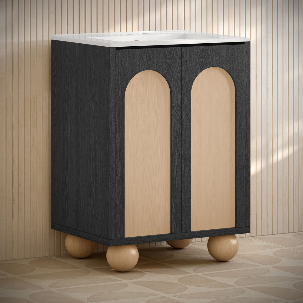 Porte 24" Freestanding Bathroom Vanity in Black Oak with 3-Hole Centerset Sink Top