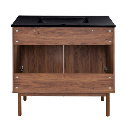 Classe 36" Freestanding Bathroom Vanity in Brown Oak with Black Sink Top
