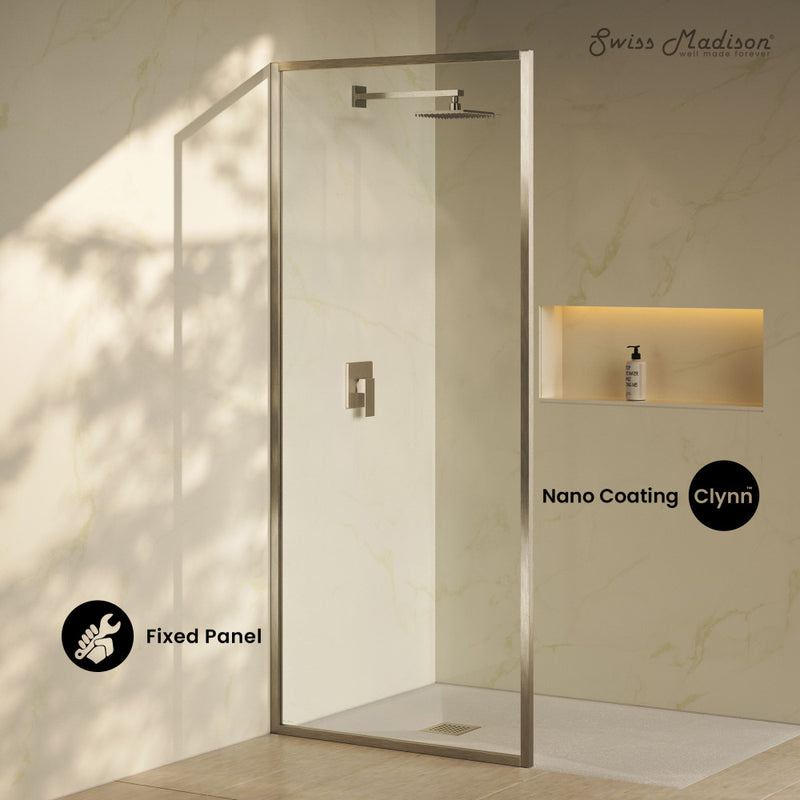 Pierre 34 x 76 Framed Fixed 3/8 in. (10mm) Clear Tempered Glass Shower Door with Nickel Brushed Frame