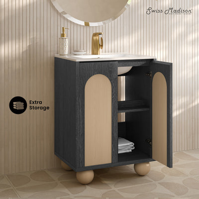 Plaisir II 24" Freestanding Bathroom Vanity in Black Oak with Sink Top