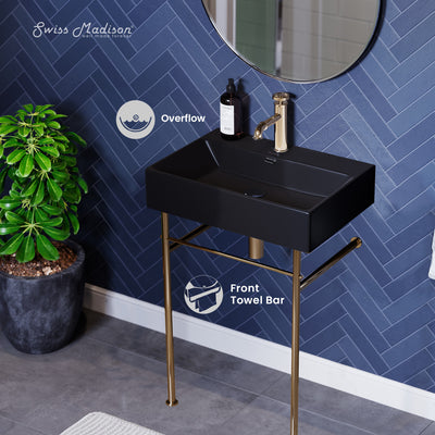 Claire 24 Ceramic Console Sink Matte Black Basin Gold Legs