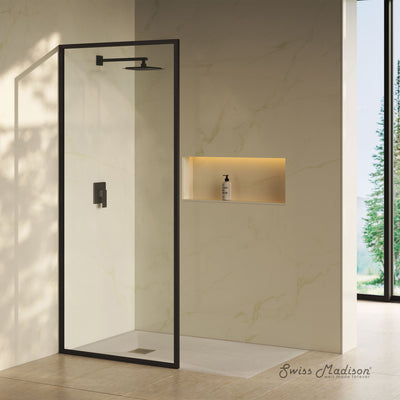 Pierre 34 x 76 Framed Fixed 3/8 in. (10mm) Clear Tempered Glass Shower Door with Black Matte Frame