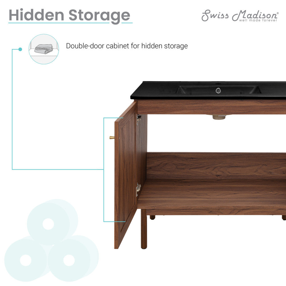 Classe 36" Freestanding Bathroom Vanity in Brown Oak with Black Sink Top