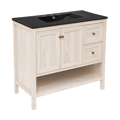 Chateau 36" Freestanding Bathroom Vanity in White Oak with Black 3-Hole Widespread Sink Top