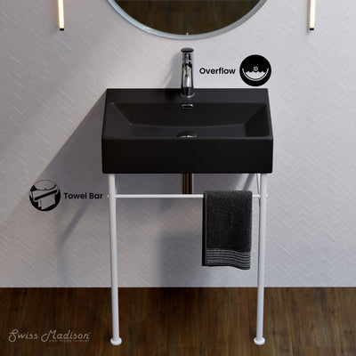 Claire 24 Ceramic Console Sink Matte Black Basin Matte White Legs