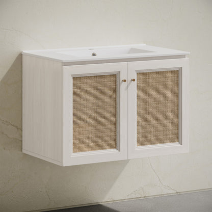 Classe 30" Wall-Mounted Bathroom Vanity in White Oak with Single Faucet Hole Vanity Top