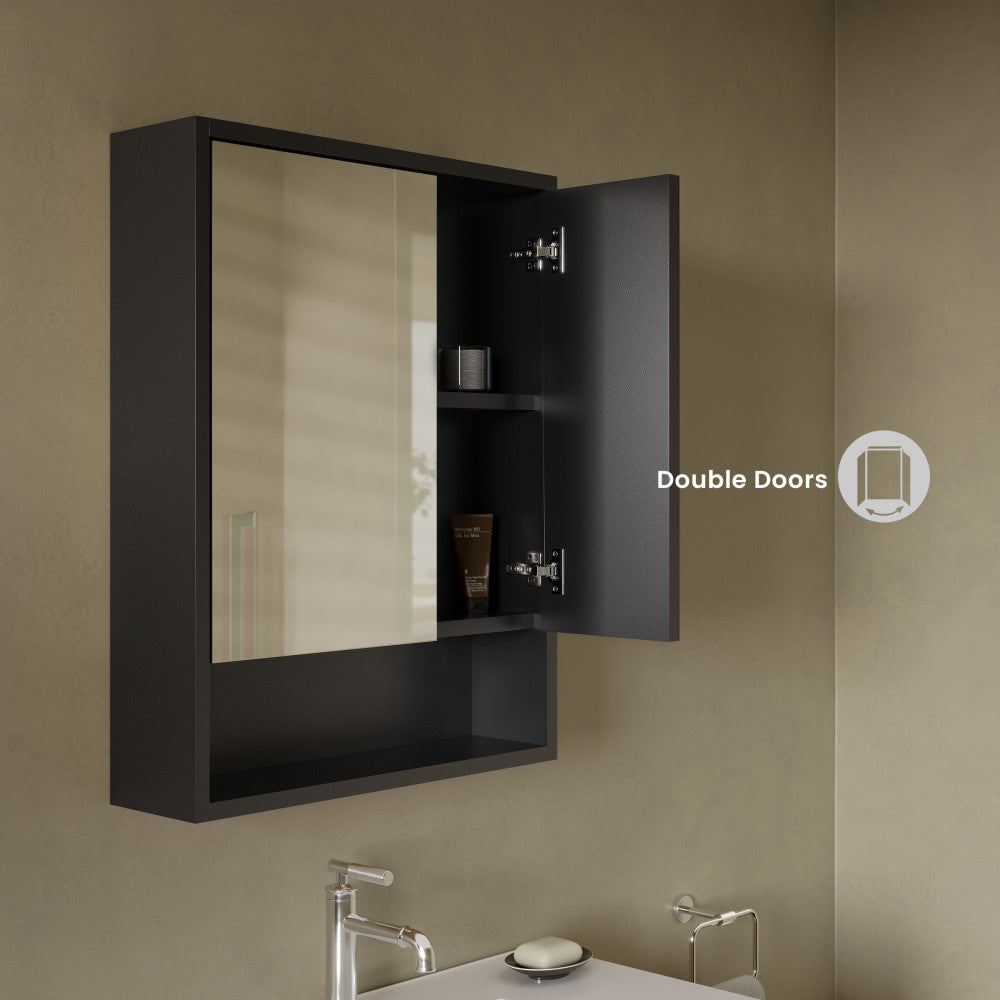Delice 24 x 30 Rectangular Wall Mount Medicine Cabinet in Black with Open Shelf