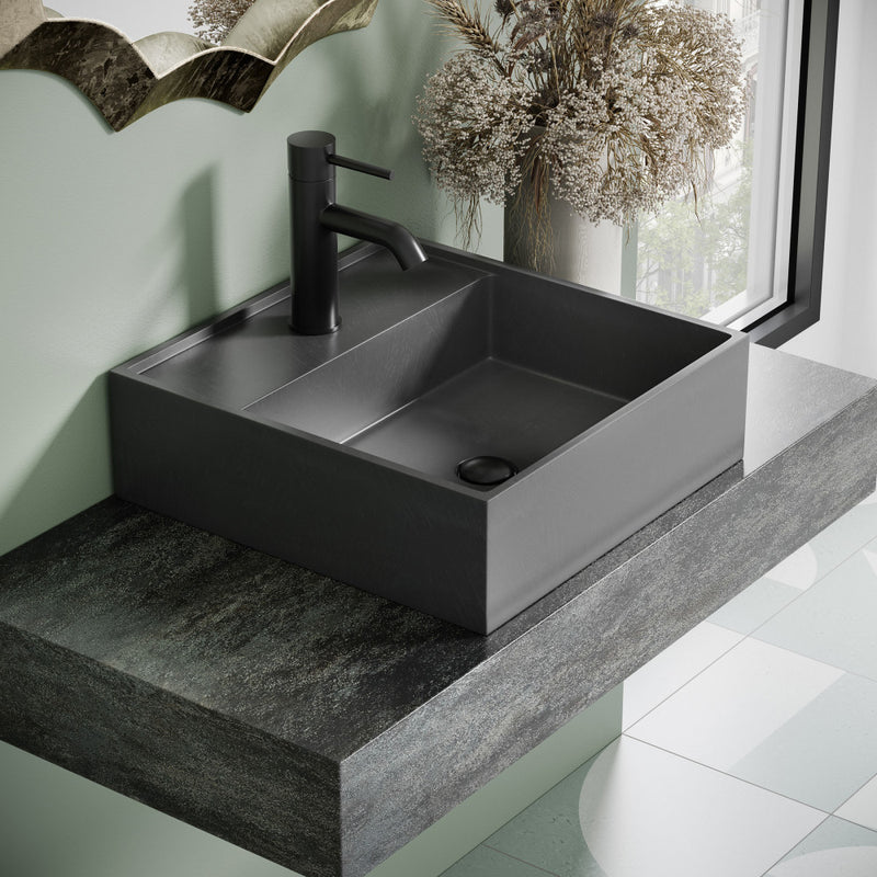 Lisse 16" Square Concrete Vessel Bathroom Sink in Dark Grey