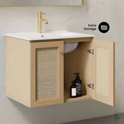 Classe 24" Wall-Mounted Bathroom Vanity in Natural Oak with Single Faucet Hole Vanity Top