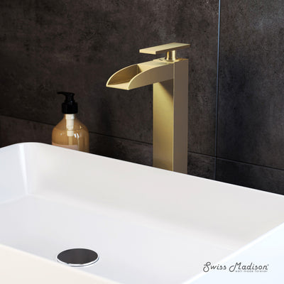 Concorde Single Hole, Single-Handle, High Arc Waterfall, Bathroom Faucet in Brushed Gold