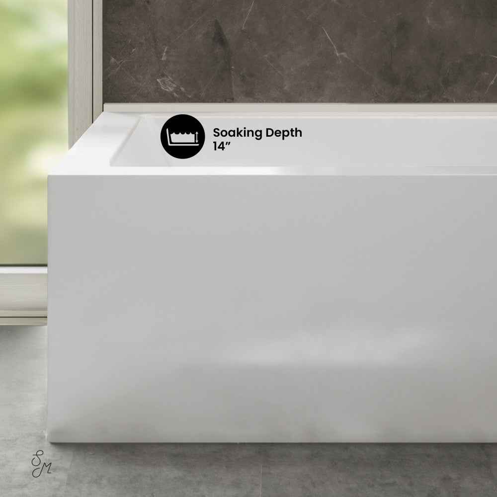 Voltaire 72 x 36 Right Drain Soaking Alcove Corner Apron Bathtub in Glossy White