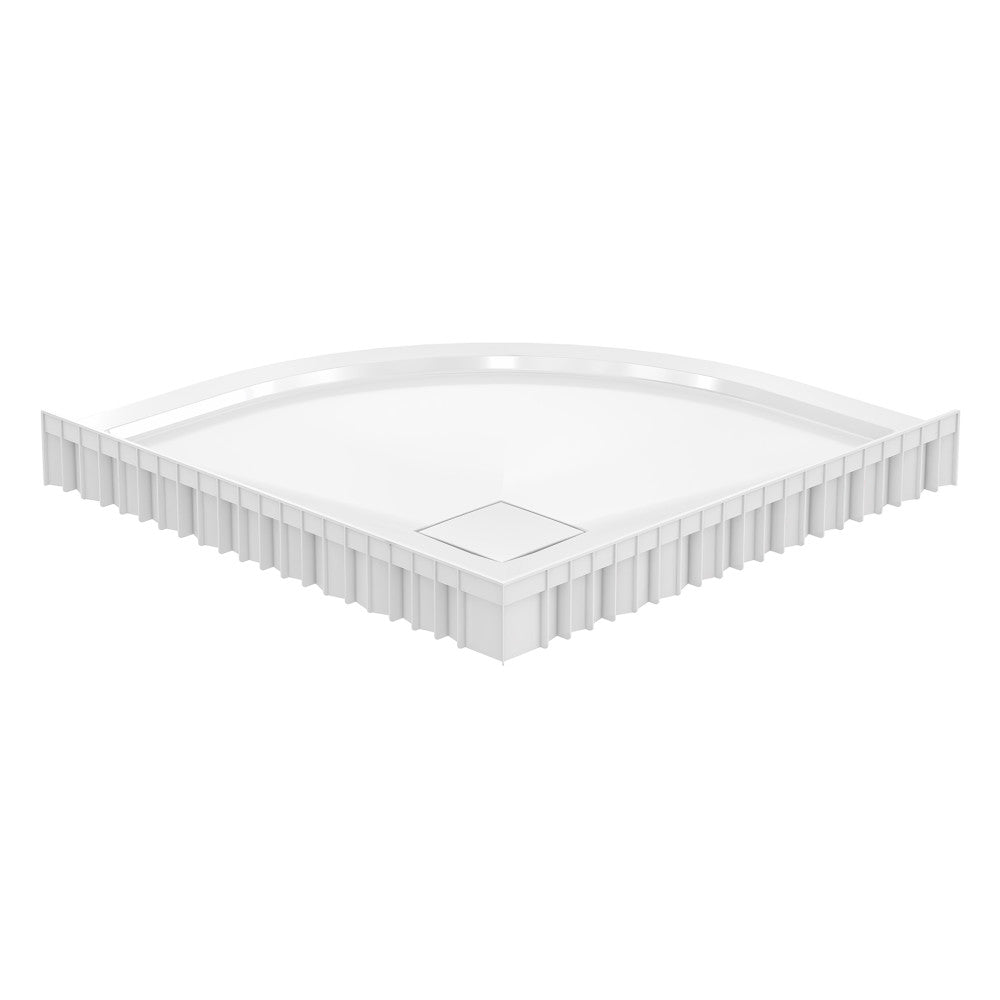 Marquette 38" x 38" Round Corner Double-Threshold Shower Pan Base with Center Drain in Glossy White
