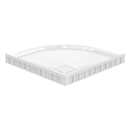 Marquette 38" x 38" Round Corner Double-Threshold Shower Pan Base with Center Drain in Glossy White