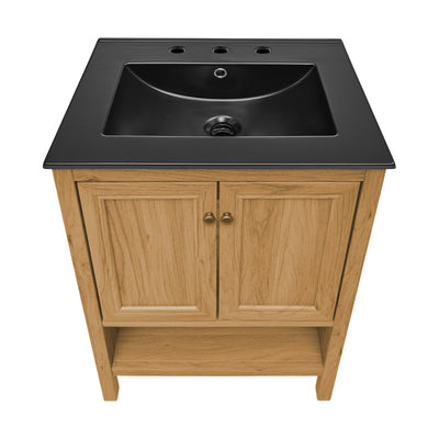 Chateau 24" Freestanding Bathroom Vanity in Golden Oak with Black 3-Hole Centerset Sink Top