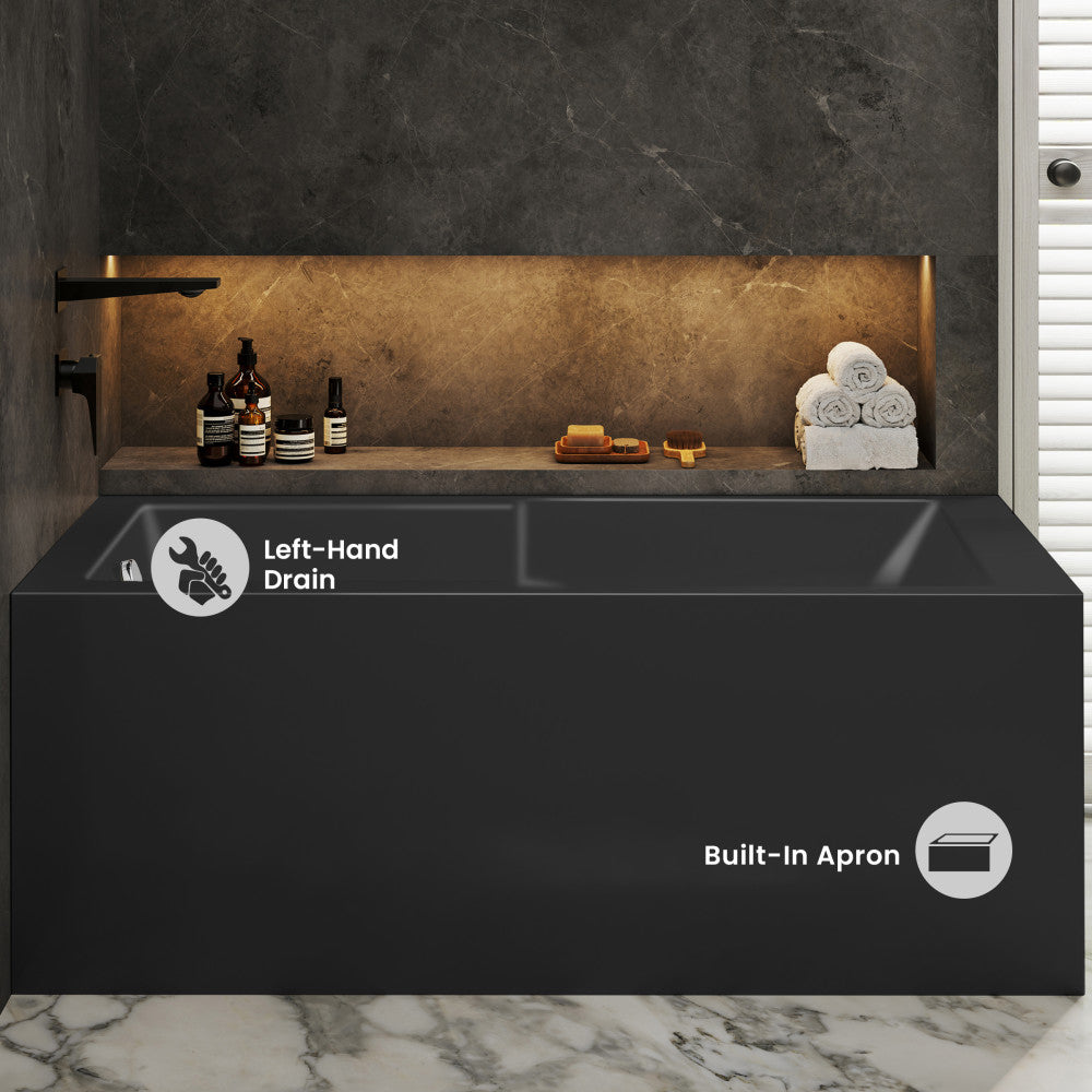 Voltaire 60 x 32 Left Drain Soaking Alcove Corner Apron Bathtub in Glossy Black
