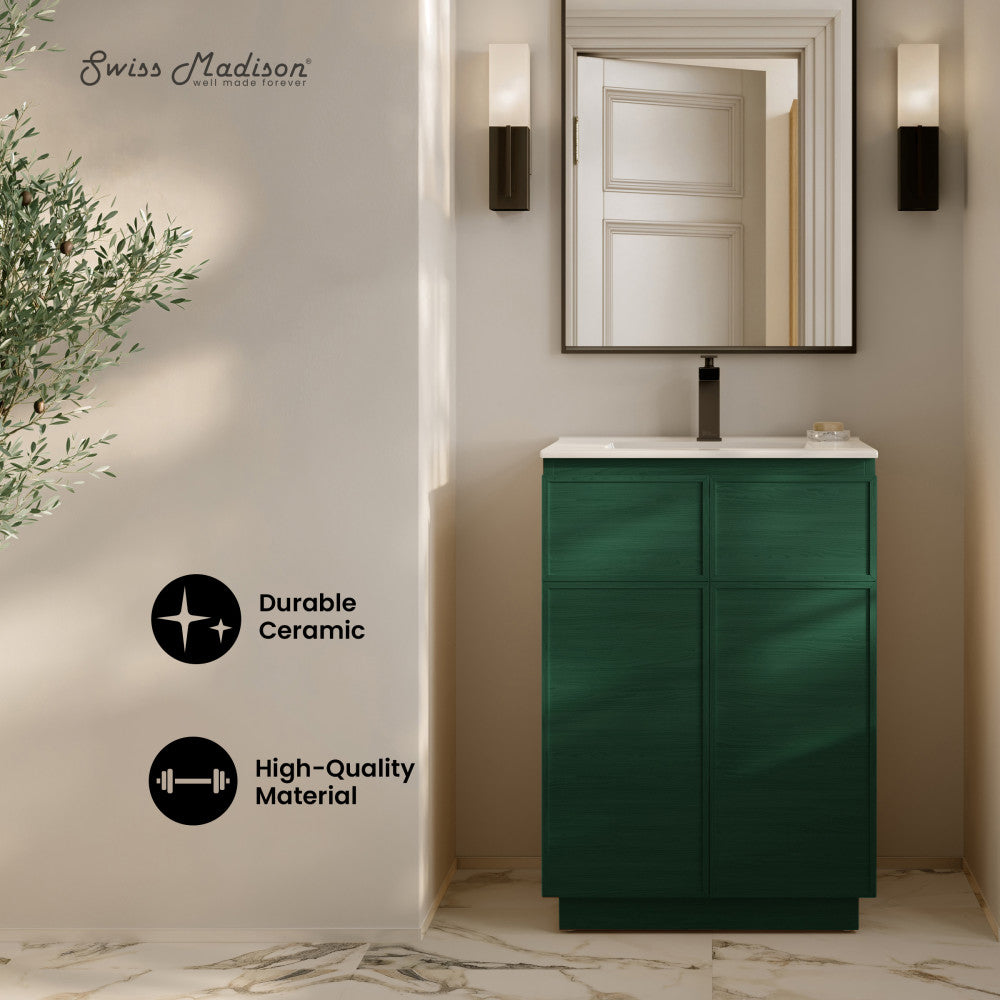 St. Tropez 24" Freestanding Bathroom Vanity in Green Oak with Sink Top