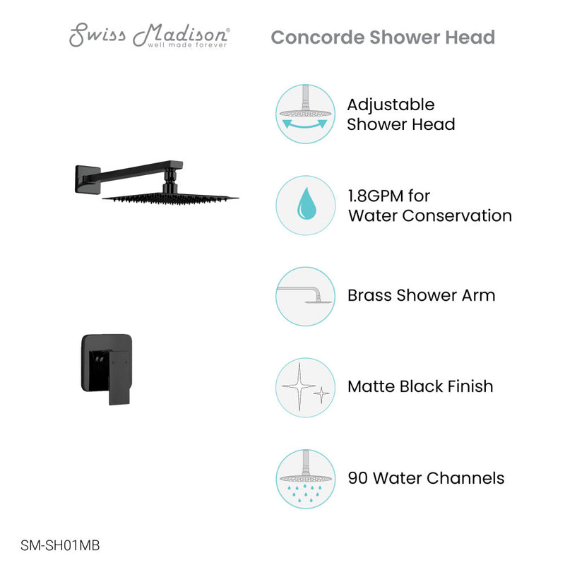 Concorde Single-Handle 1 Spray 8" Wall Mounted Fixed Shower Head in Matte Black (Valve Included)