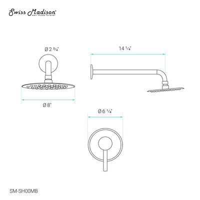 Ivy Single-Handle 1 Spray 8" Wall Mounted Fixed Shower Head in Matte Black (Valve Included)