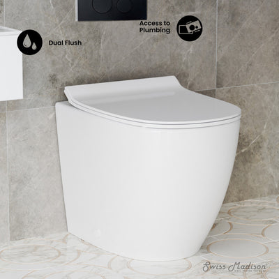 St. Tropez Back-to-Wall Toilet Bundle 0.8/1.6 GPF Dual Flush in Glossy White with Black Flush Plate