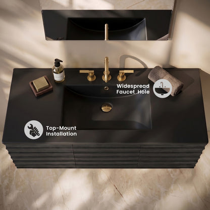48" 3-Hole Widespread Vanity Sink Top in Matte Black