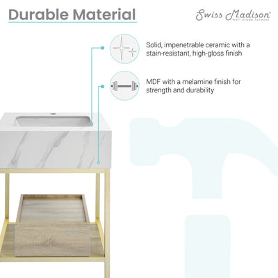 Beau 24" Open Shelf Natural Oak Frame Freestanding Bathroom Vanity with Sink Top
