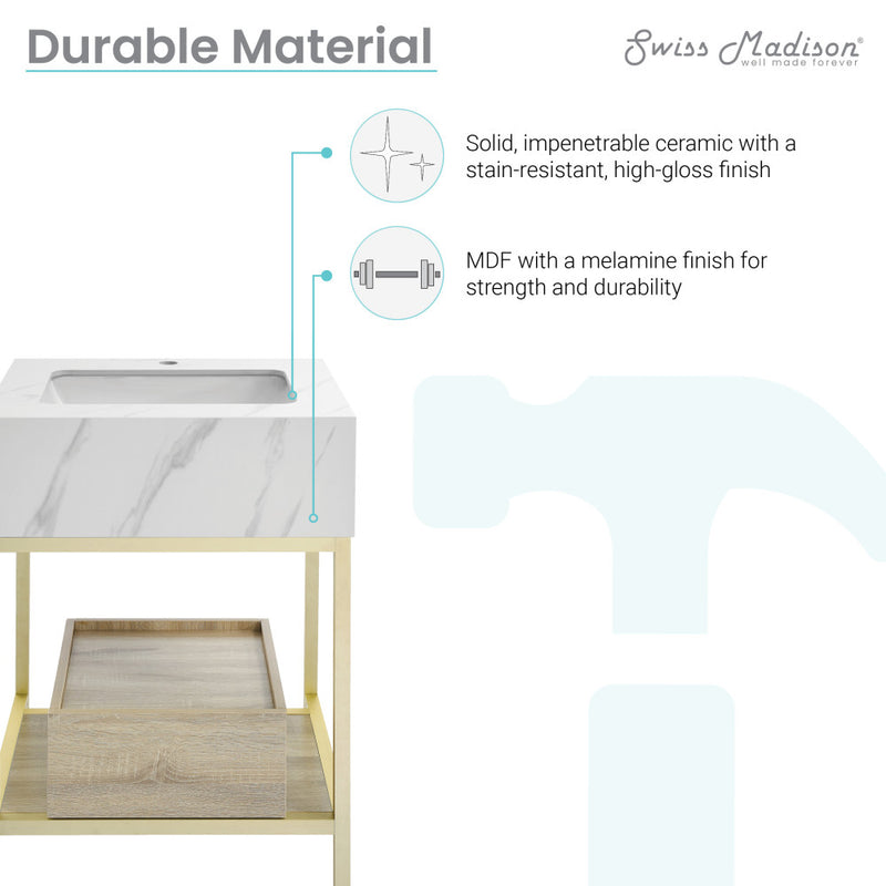 Beau 24" Open Shelf Natural Oak Frame Freestanding Bathroom Vanity with Sink Top