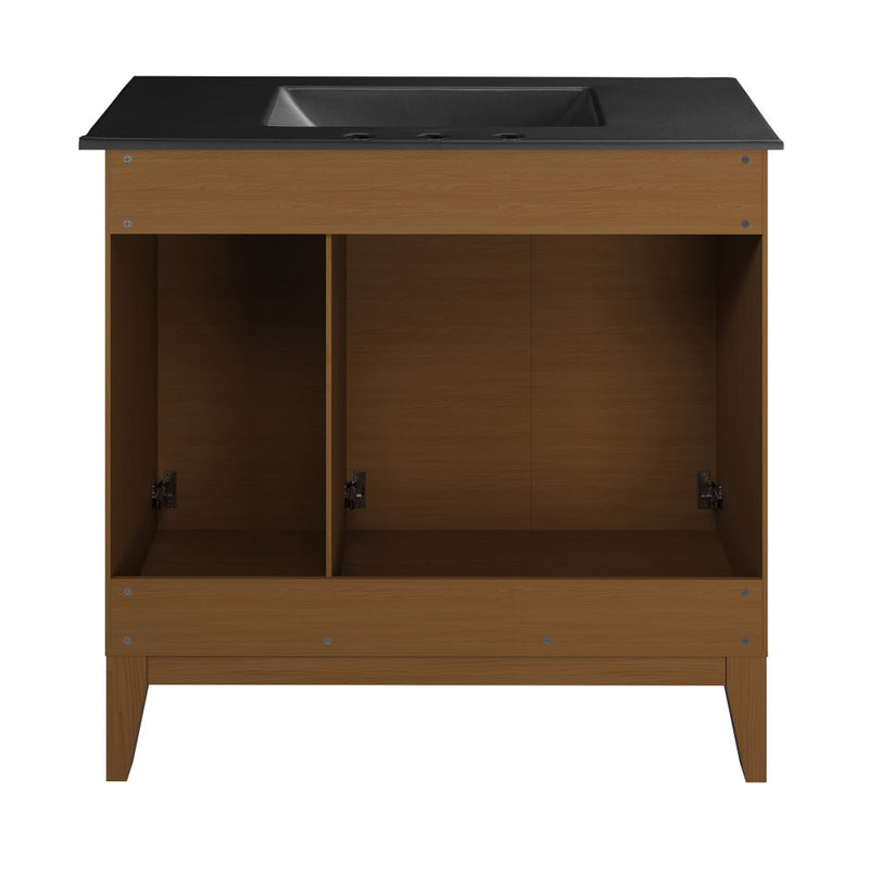 Cascade 36 in. Brown oak Bathroom Vanity With Black, 3-Hole Ceramic Sink Top