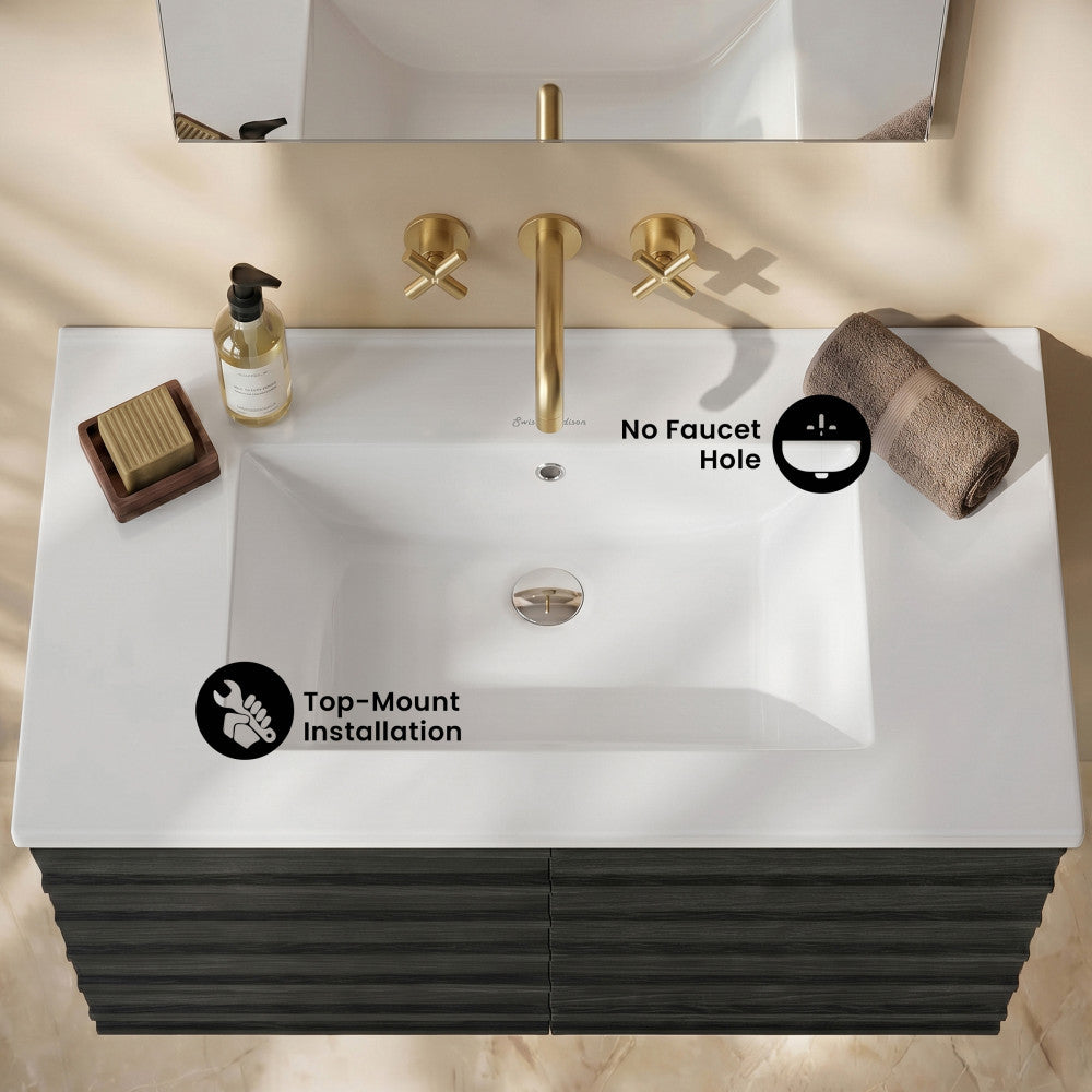 30" Zero Hole Vanity Sink Top in Glossy White