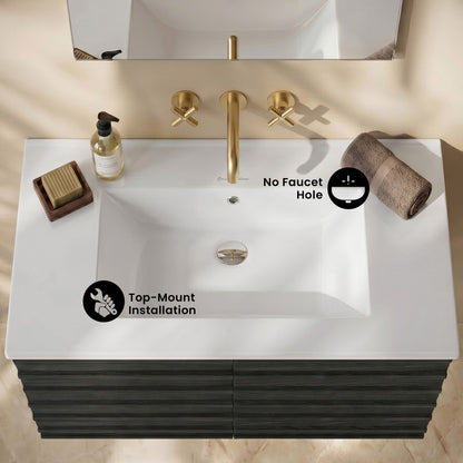 30" Zero Hole Vanity Sink Top in Glossy White