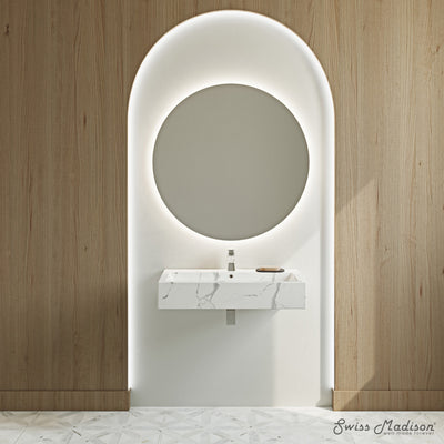 Voltaire Wide Rectangle Wall Hung Sink in White Marble