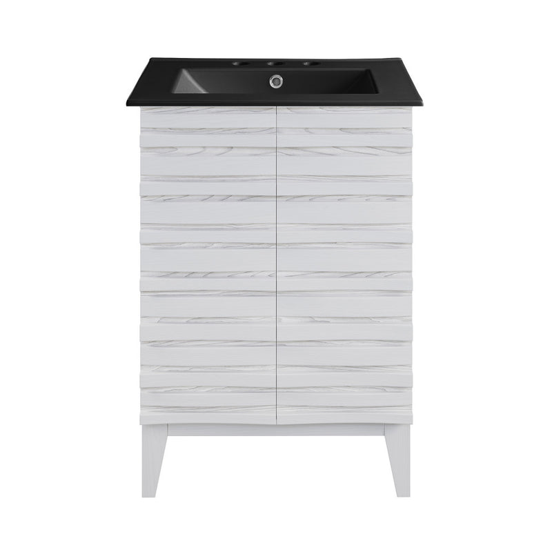 Cascade 24 in. White Oak Bathroom Vanity With Black, 3-Hole Ceramic Sink Top