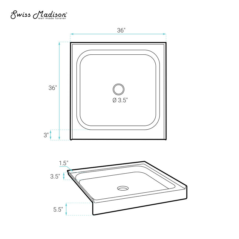 Voltaire 36" x 36" Single-Threshold, Center Drain, Shower Base in Grey