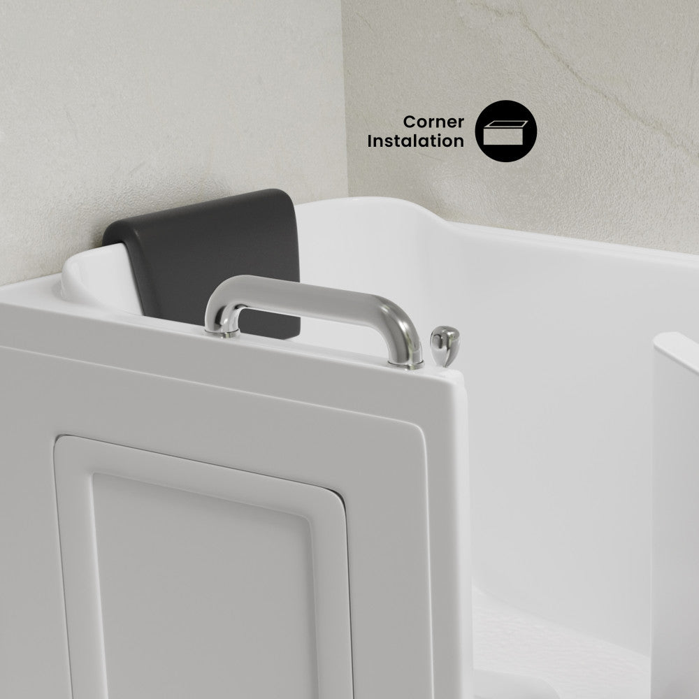 Auvergne 53" x 27" ADA Right Drain Walk-in Soaking Bathtub in Glossy White, Faucet Set, Drain, Grab Bars, Pillow Included