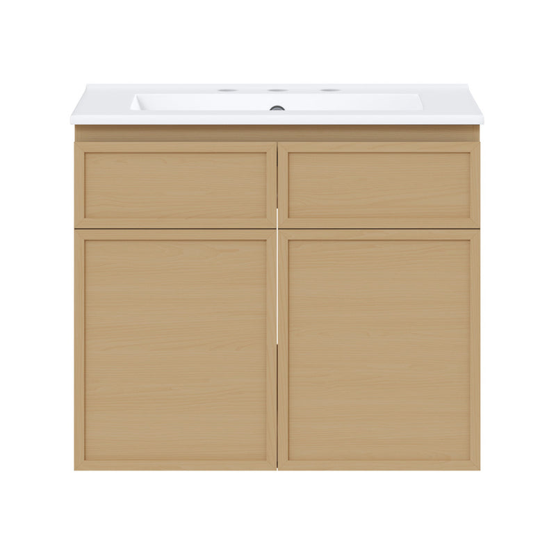 St. Tropez 24" Wall-Mounted Bathroom Vanity in Natural Oak with 3-Hole Widespread Sink Top