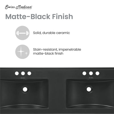 48" 3-Hole Widespread Double Basin Vanity Sink Top in Matte Black