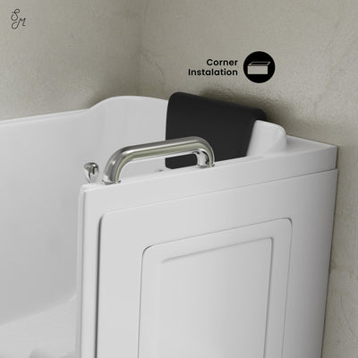 Auvergne 53" x 27" ADA Left Drain Walk-in Soaking Bathtub with Massage Jets in Glossy White, Faucet Set, Drain, Grab Bars, Pillow Included