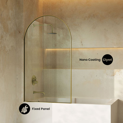 Porte 34 x 58 Framed Fixed 3/8 in. (10mm) Clear Tempered Glass Tub Door with Brushed Gold Frame