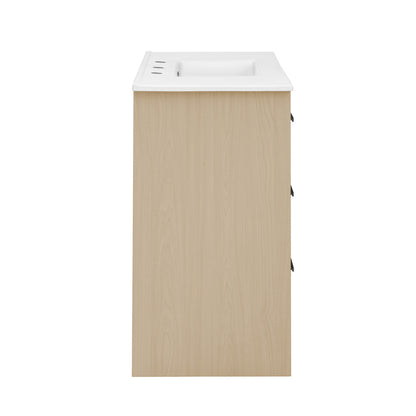 Virage 36 in. Brown Oak Bathroom Vanity With White, 3-Hole Ceramic Sink Top
