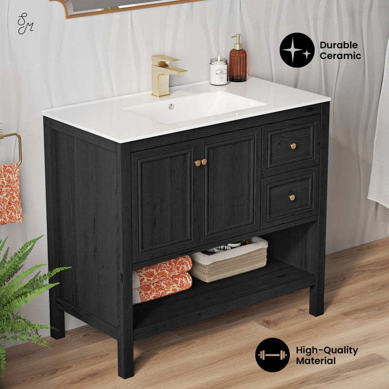 Château 36" Freestanding Bathroom Vanity in Black Oak with Sink Top