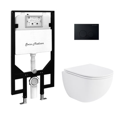 St. Tropez Wall-Hung Toilet Bundle 0.8/1.6 GPF Dual Flush in Glossy White with Black Flush Plate