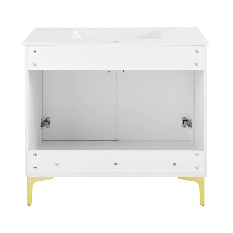 Voltaire 36" Single, Bathroom Vanity in White with Gold Hardware