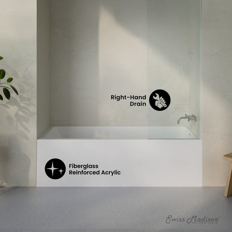 Voltaire 72 x 32 Skirted Right Drain Soaking Alcove Bathtub in Glossy White, Drain Included