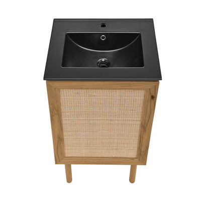 Classe 18 in. Oak Bathroom Vanity With Black Ceramic Sink Top