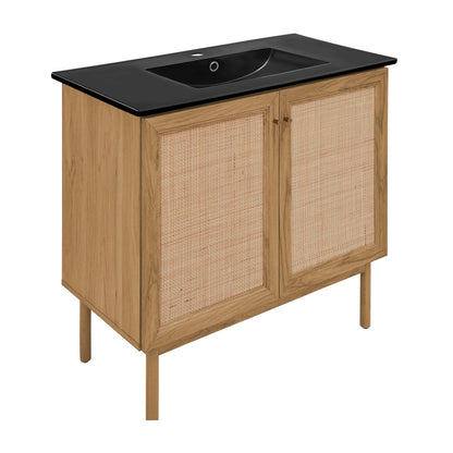 Classe 36" Freestanding Bathroom Vanity in Golden Oak with Black Sink Top