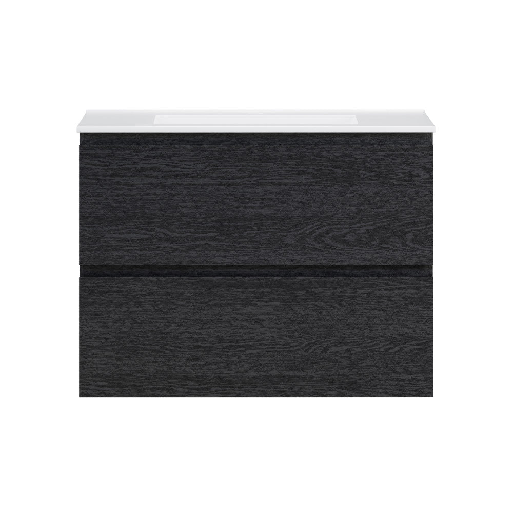Liberte 30" Wall-Mounted Bathroom Vanity in Black Oak with Sink Top