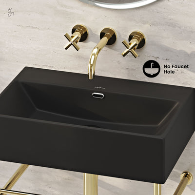 Claire 24" Rectangle Matte Black Zero Hole Console Sink with Glossy Gold Legs